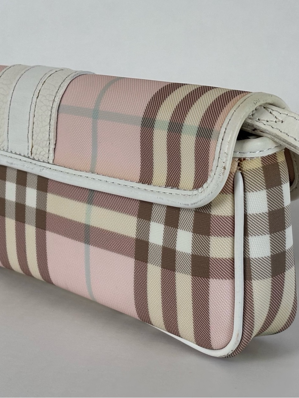 Burberry Pink and White Check Leather Wristlet Clutch - Picture 3 of 10